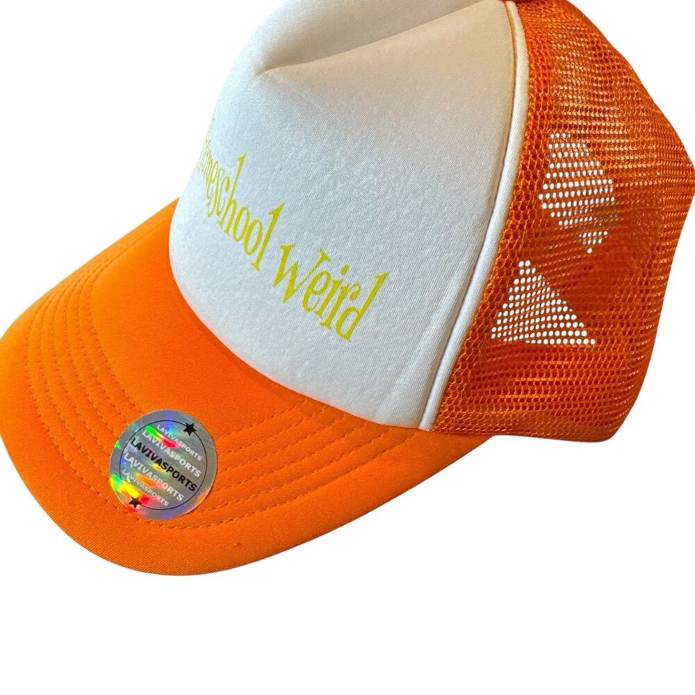LAVIVASPORTS Keep Homeschool Weird Trucker Hat One Size Orange White Snapback - Picture 4 of 11